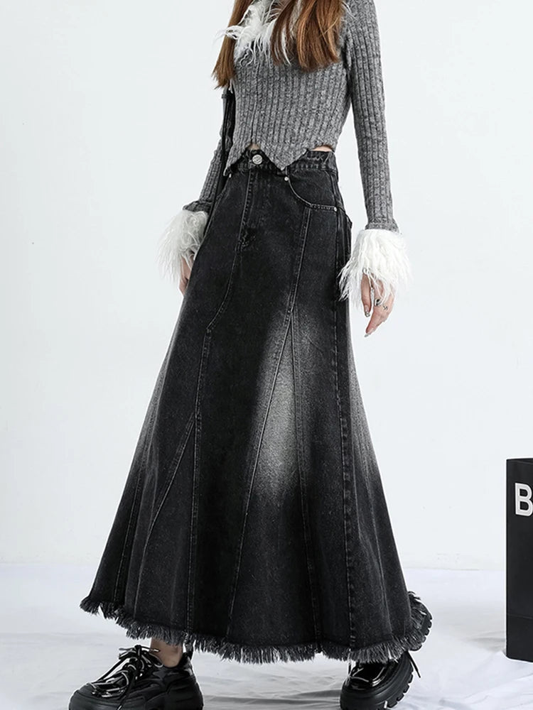 Y2K Harajuku A-line Vintage Denim Long Skirt