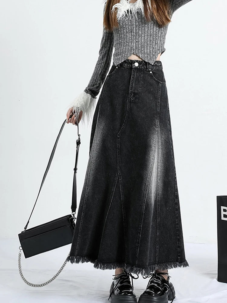 Y2K Harajuku A-line Vintage Denim Long Skirt