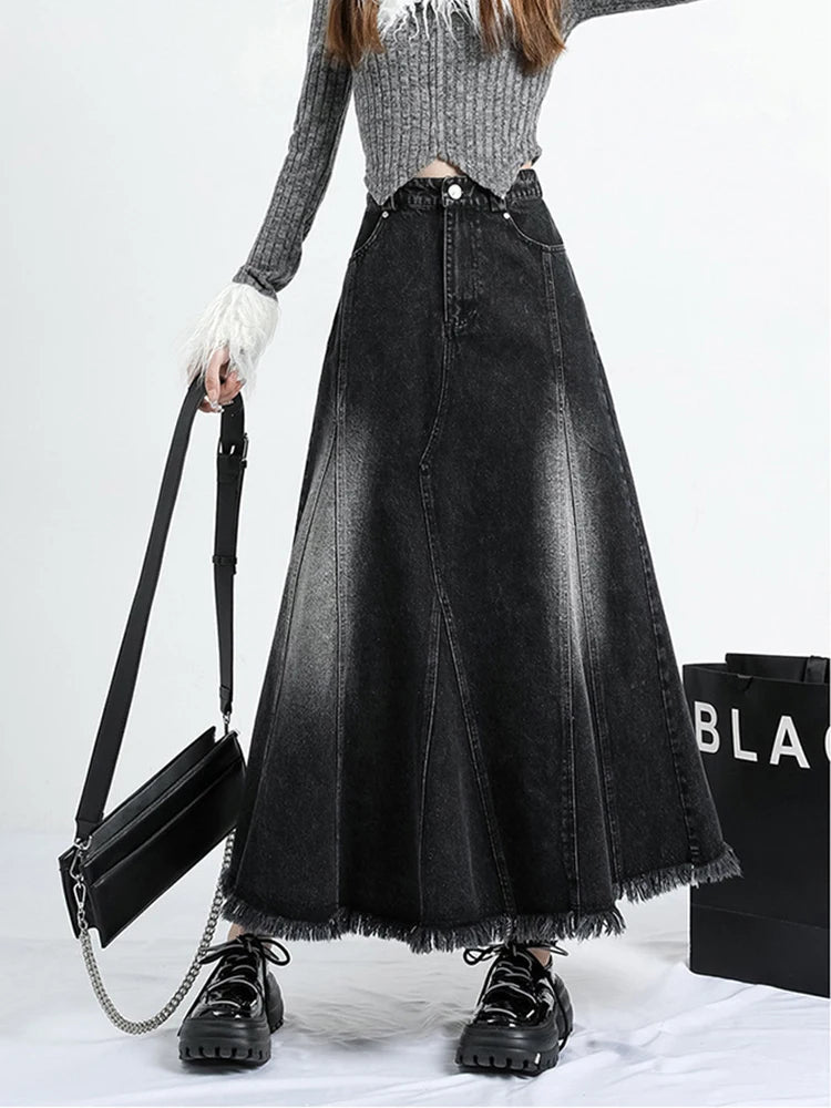 Y2K Harajuku A-line Vintage Denim Long Skirt