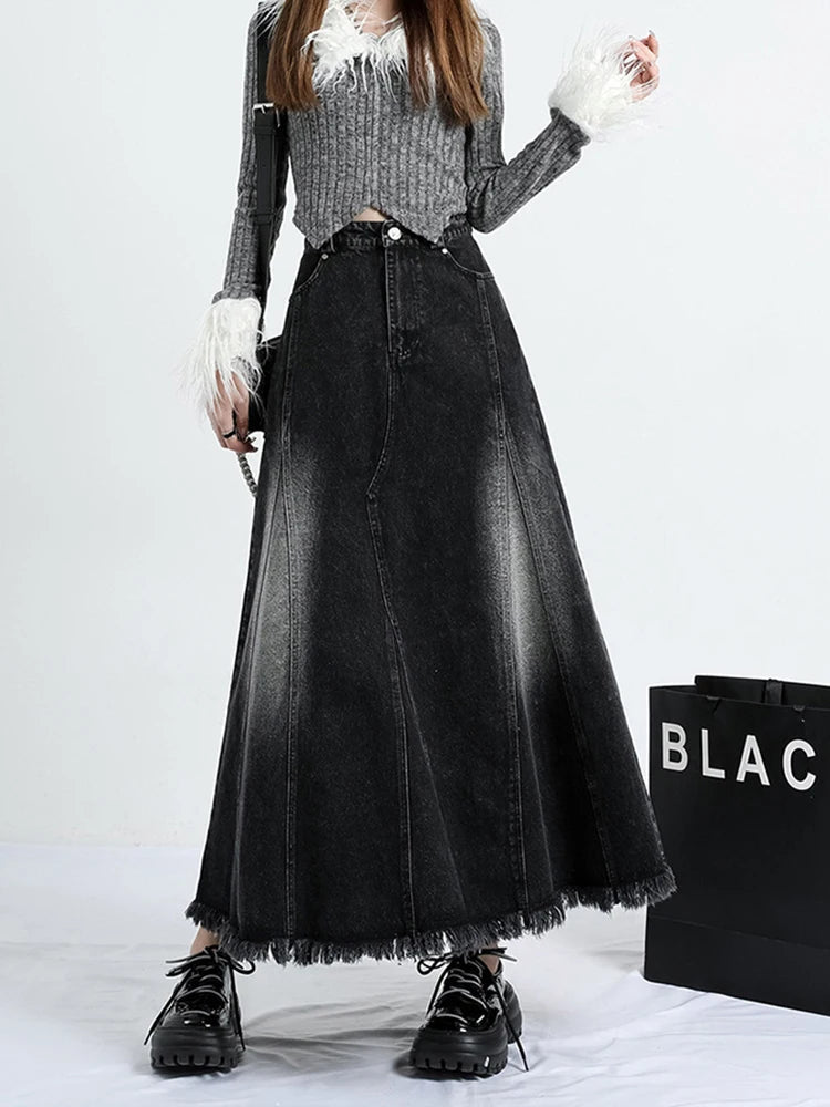 Y2K Harajuku A-line Vintage Denim Long Skirt
