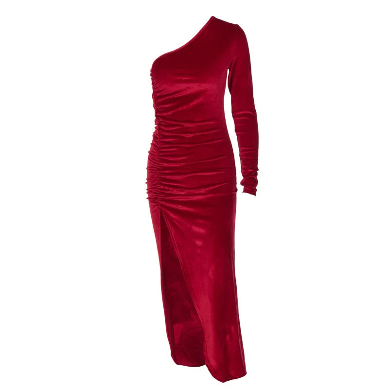 Velvet Split Long Sleeve Party Midi Dress