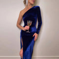 Velvet Split Long Sleeve Party Midi Dress