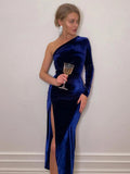 Velvet Bodycon Split Pencil Midi Party Dress