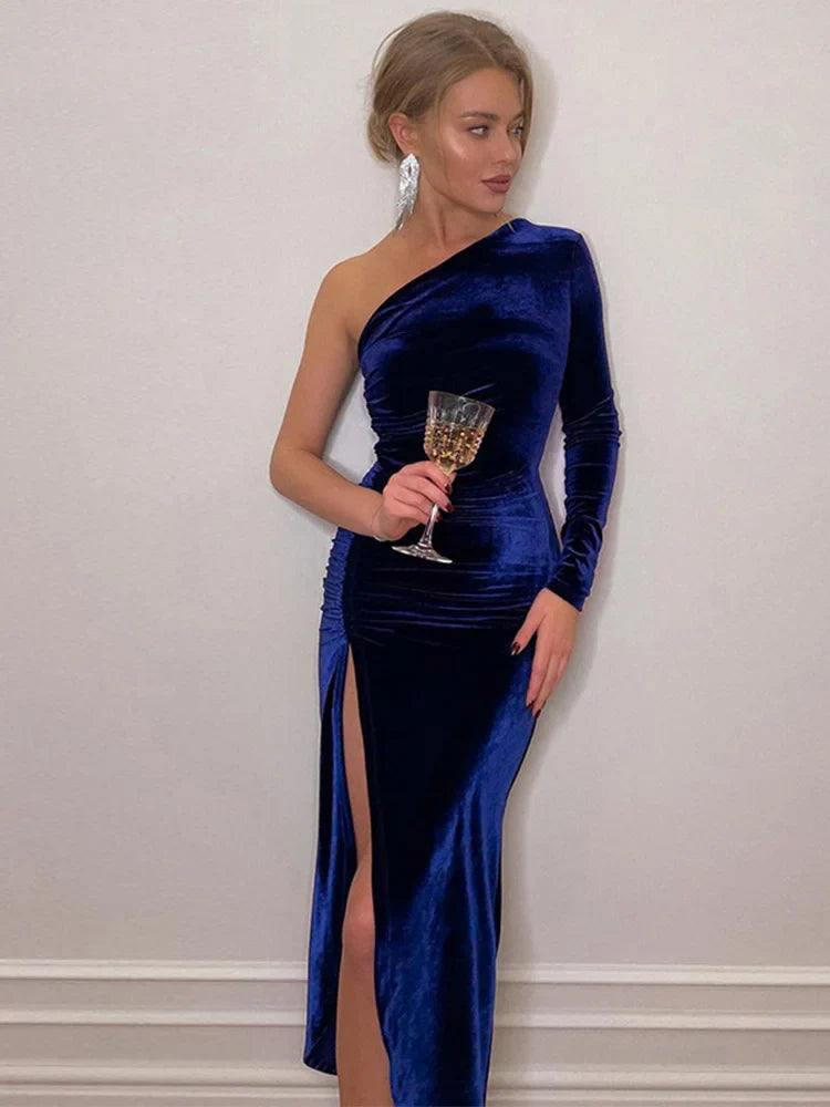 Velvet Split Pencil Party Midi Dress