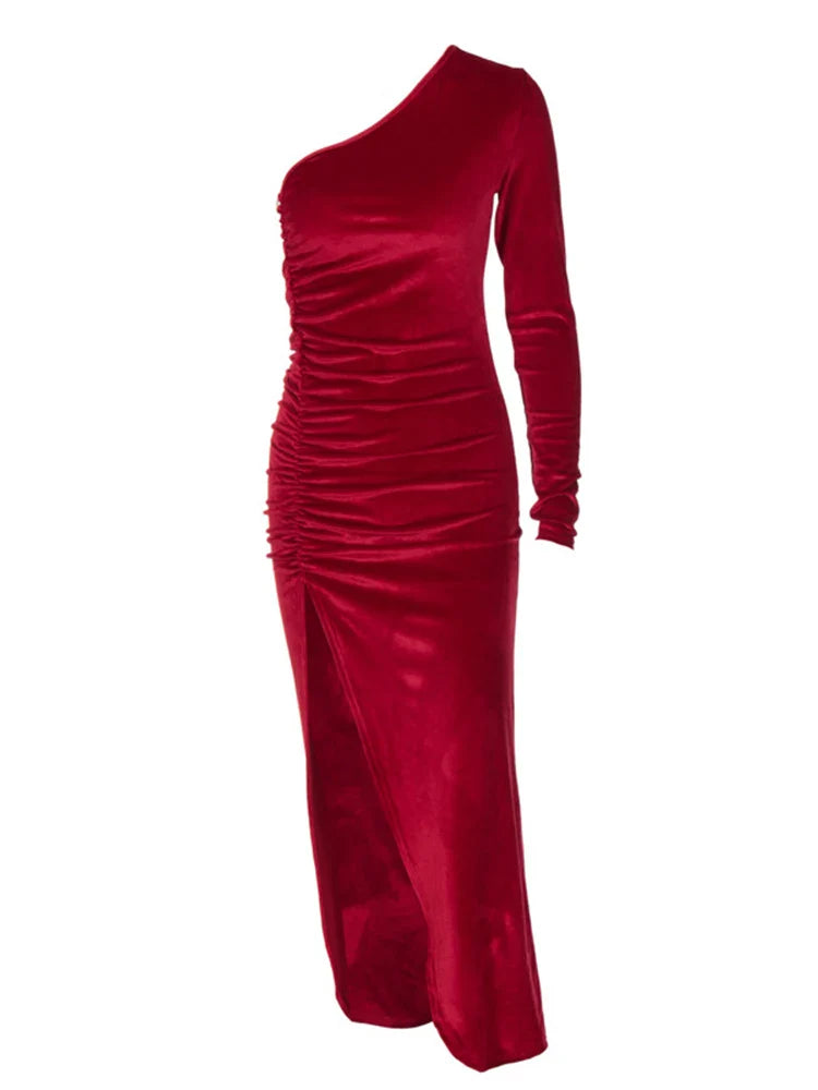 Velvet Bodycon Split Pencil Midi Party Dress