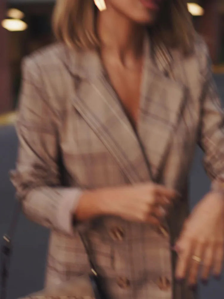 Checked Print Slim Suit Coat