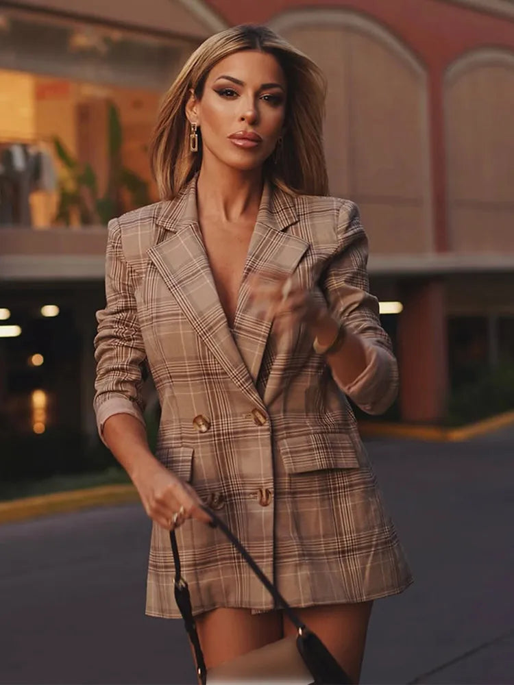 Checked Print Slim Suit Coat