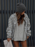 Silver Sequin Patchwork Bomber Coat