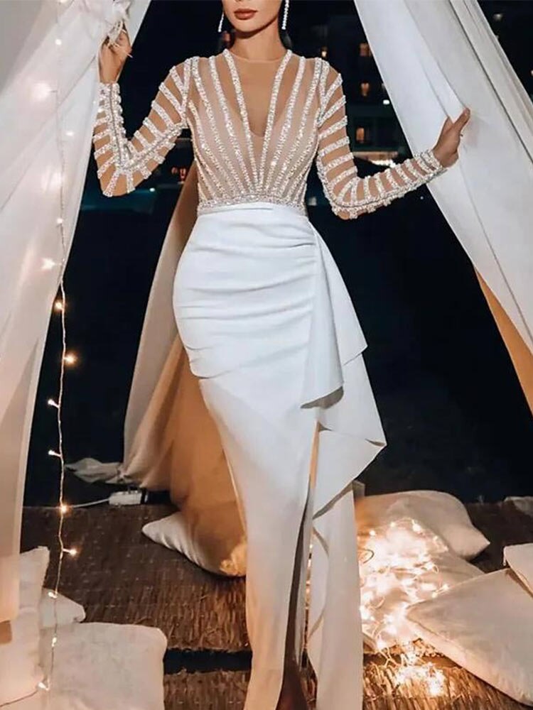 Sequin Lace Embroidered Irregular Maxi Dress