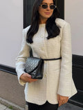 White Round Neck Button Coat
