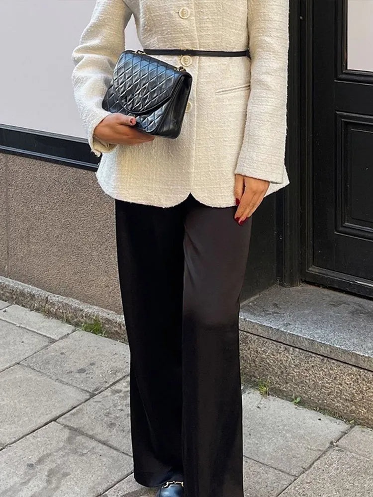 White Round Neck Button Coat