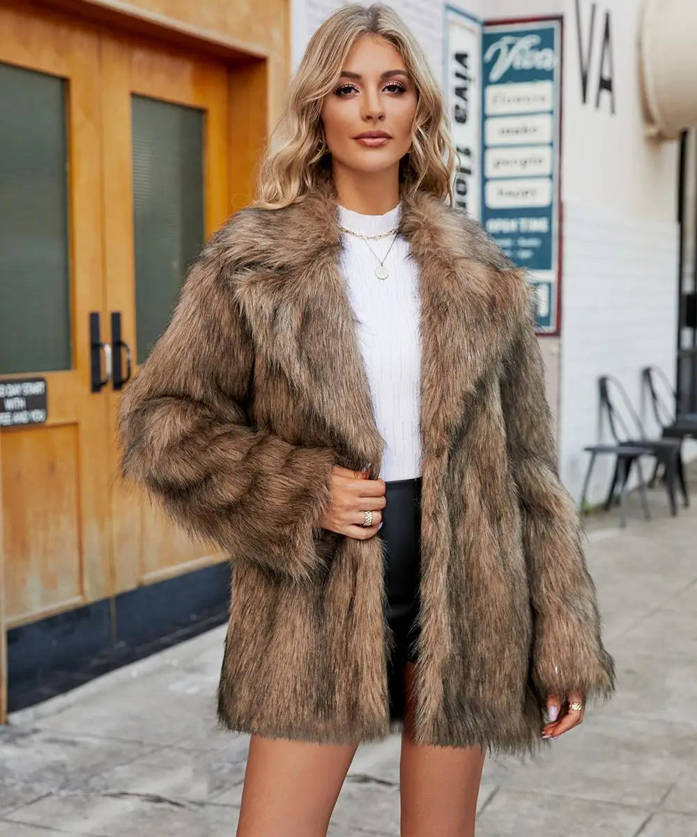 Plush Fold Collar Long Sleeve Coat
