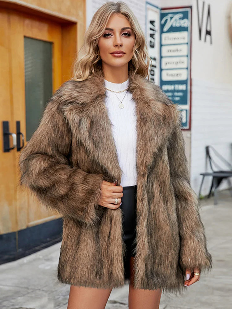 Plush Fold Collar Long Sleeve Coat
