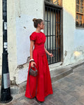 Red Irregular Pleated Wrap Christmas Maxi Dress