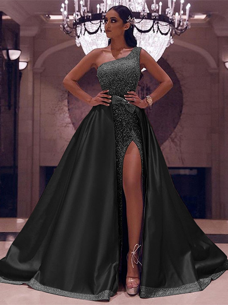 High Split Sequin Off Shoulder Maxi Dress