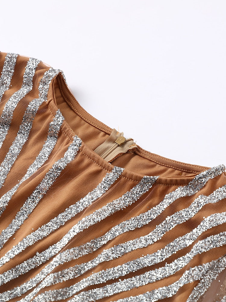 Mesh Sequin Split Fishtail V-Neck Maxi Dress