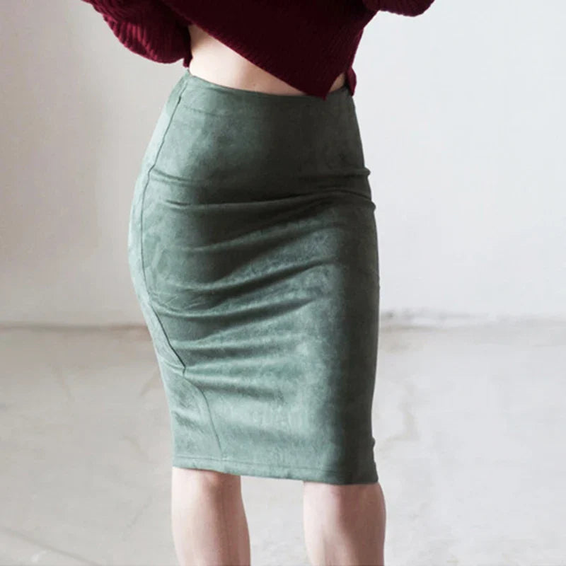 Suede Split Vintage Pencil Chic Skirt