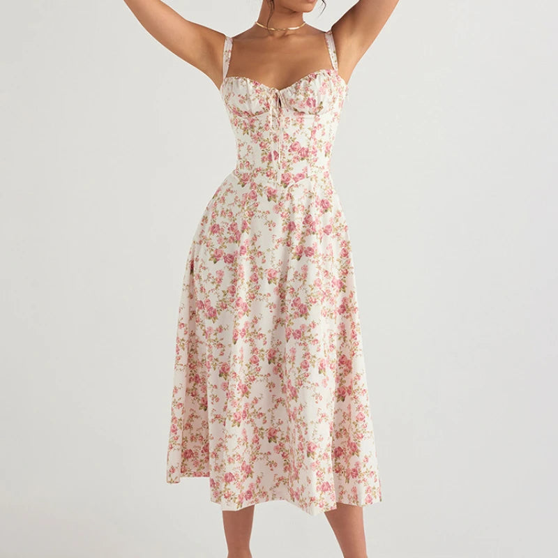 Boho Strap Tie Front Floral Dress