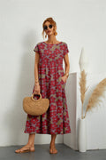 Printed Short Sleeve Pocket Midi Dress