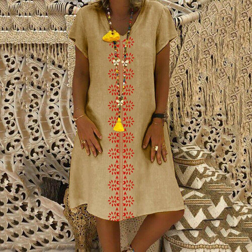 Cotton Linen Loose Beach Kaftan Maxi Dress