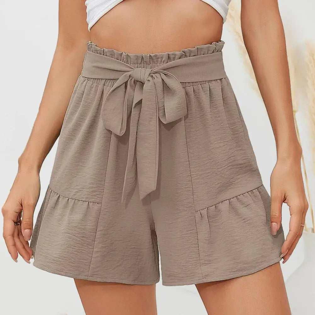 Bowknot Lace Up Patchwork Loose Waist Short