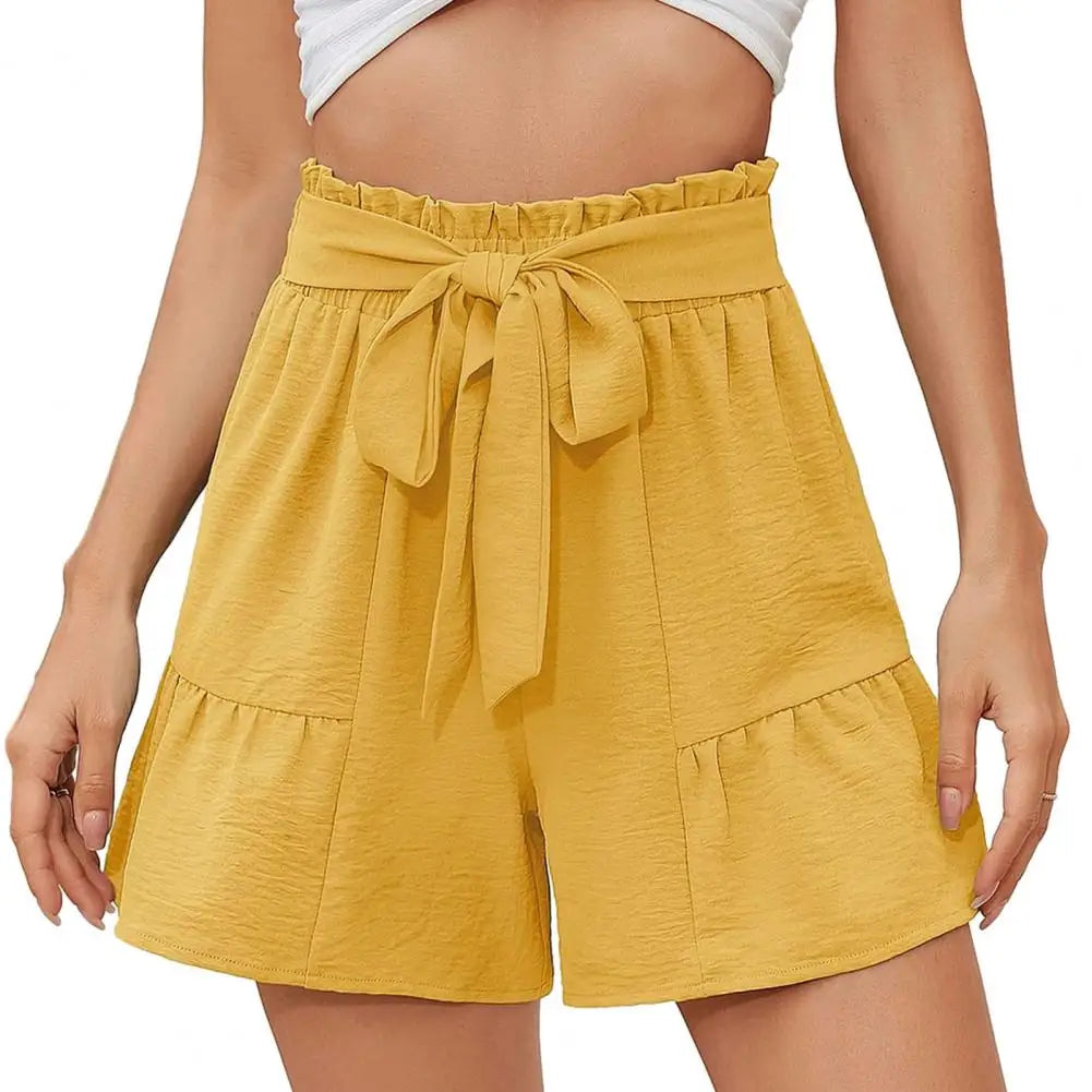 Bowknot Lace Up Patchwork Loose Waist Short