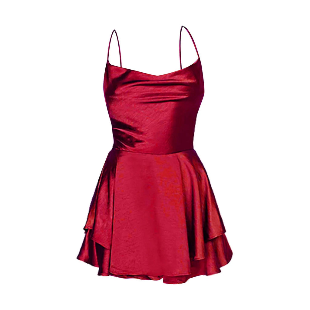 Red Backless Ruffled Halter Evening Party Dress