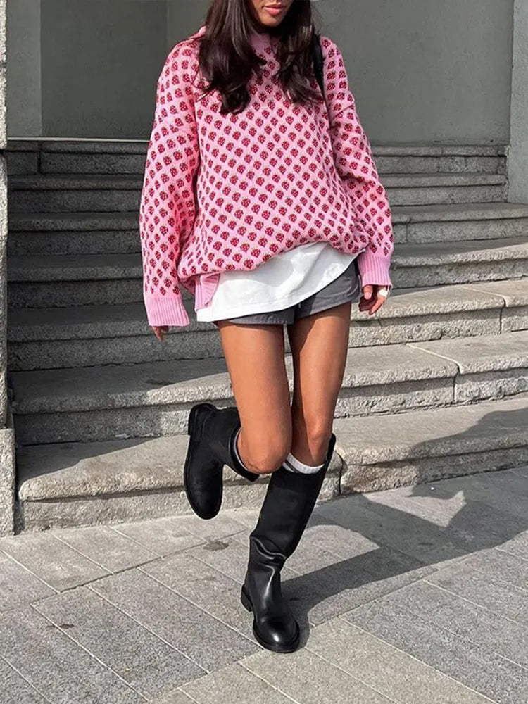 Round Neck Long Sleeve Trendy Sweater
