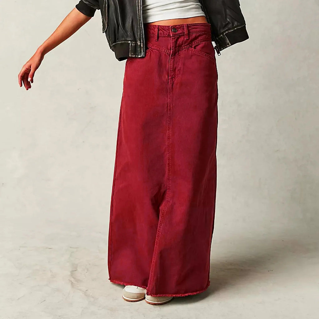 Buttoned Denim Hip Wrap Trendy Long Skirt