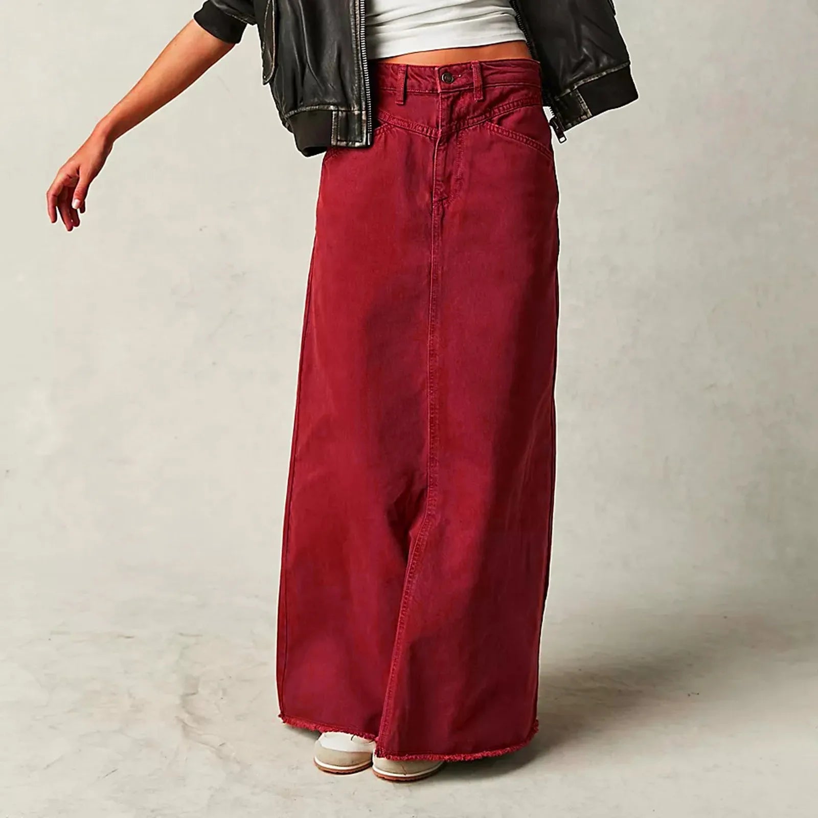 Buttoned Denim Hip Wrap Trendy Long Skirt