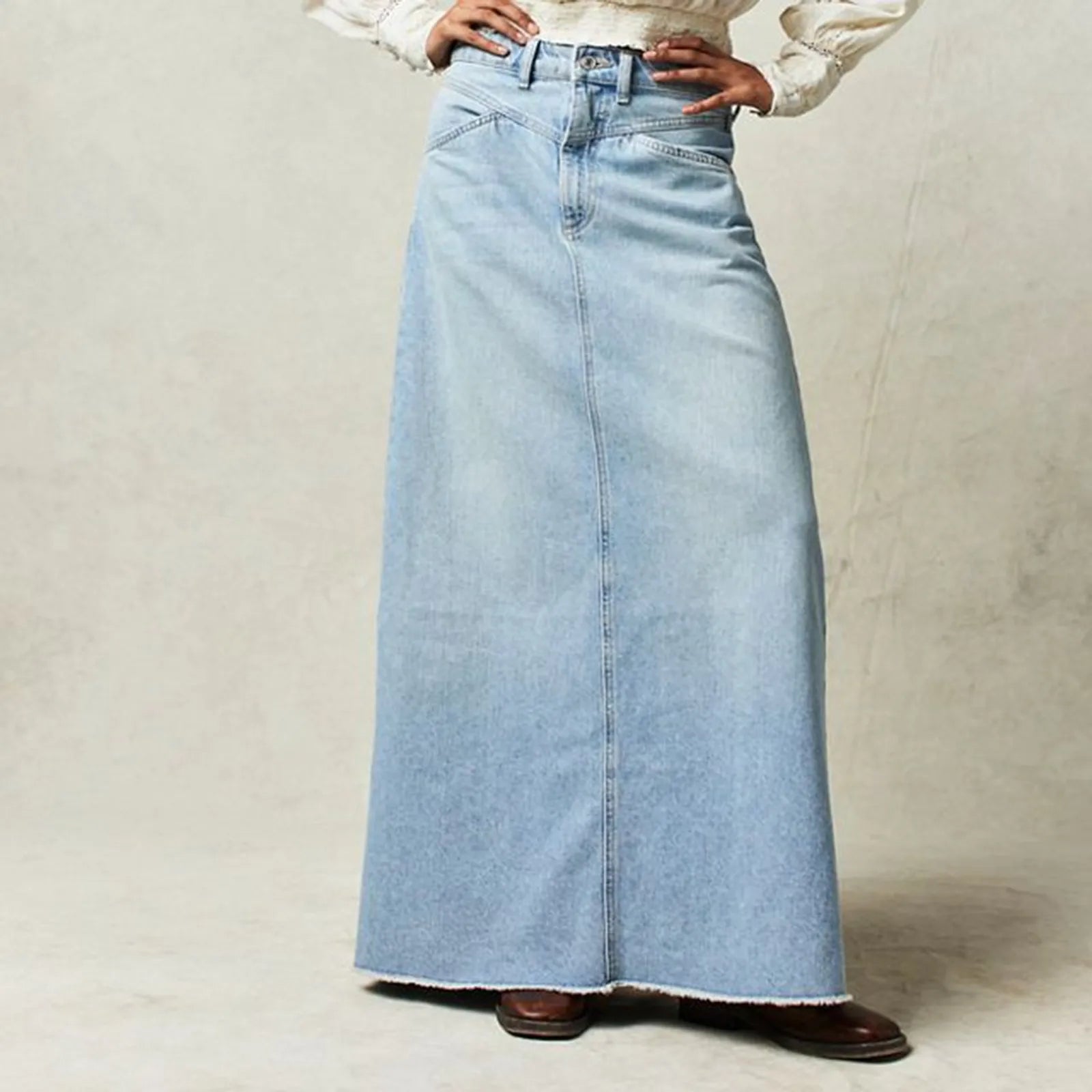 Buttoned Denim Hip Wrap Trendy Long Skirt