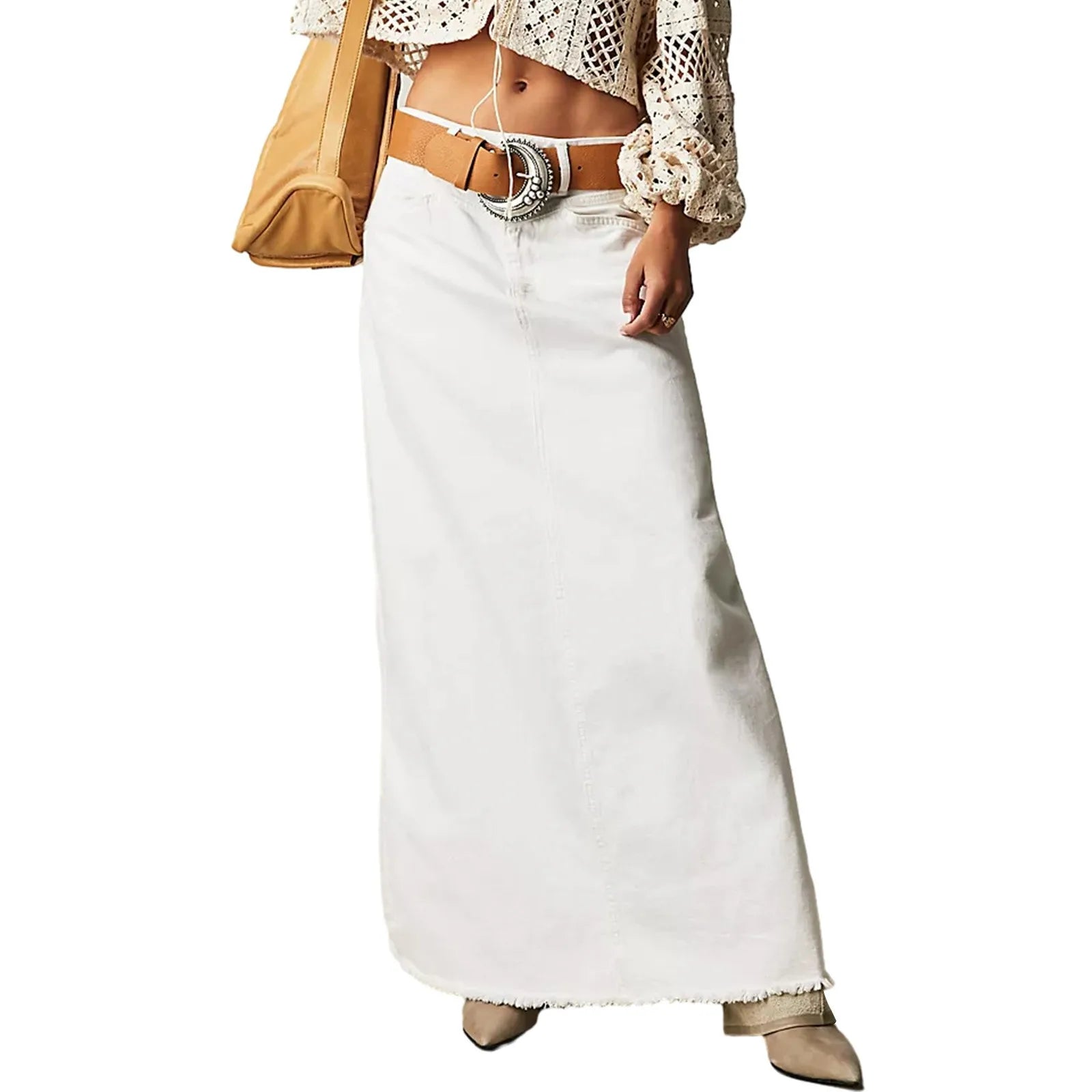 Buttoned Denim Hip Wrap Trendy Long Skirt