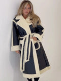 Lapel Contrast Leather Relaxed Coat