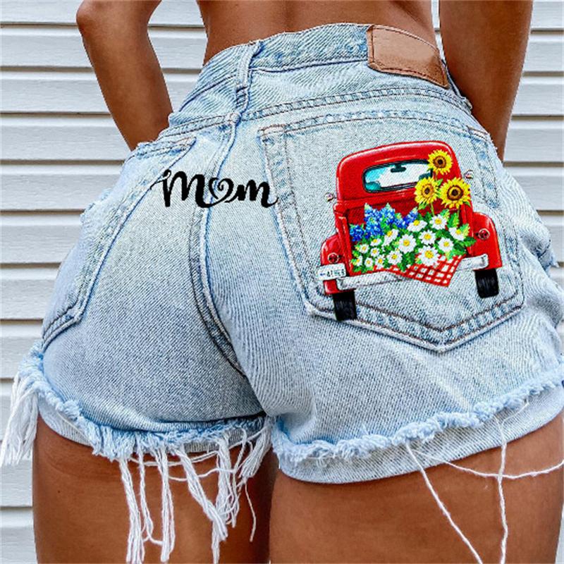 Printed Denim Playful Street Girl Short