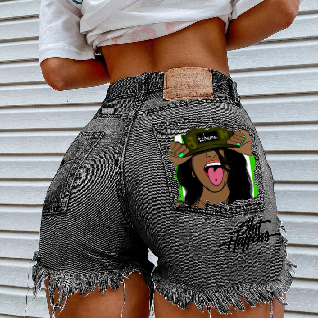 Printed Denim Playful Street Girl Short