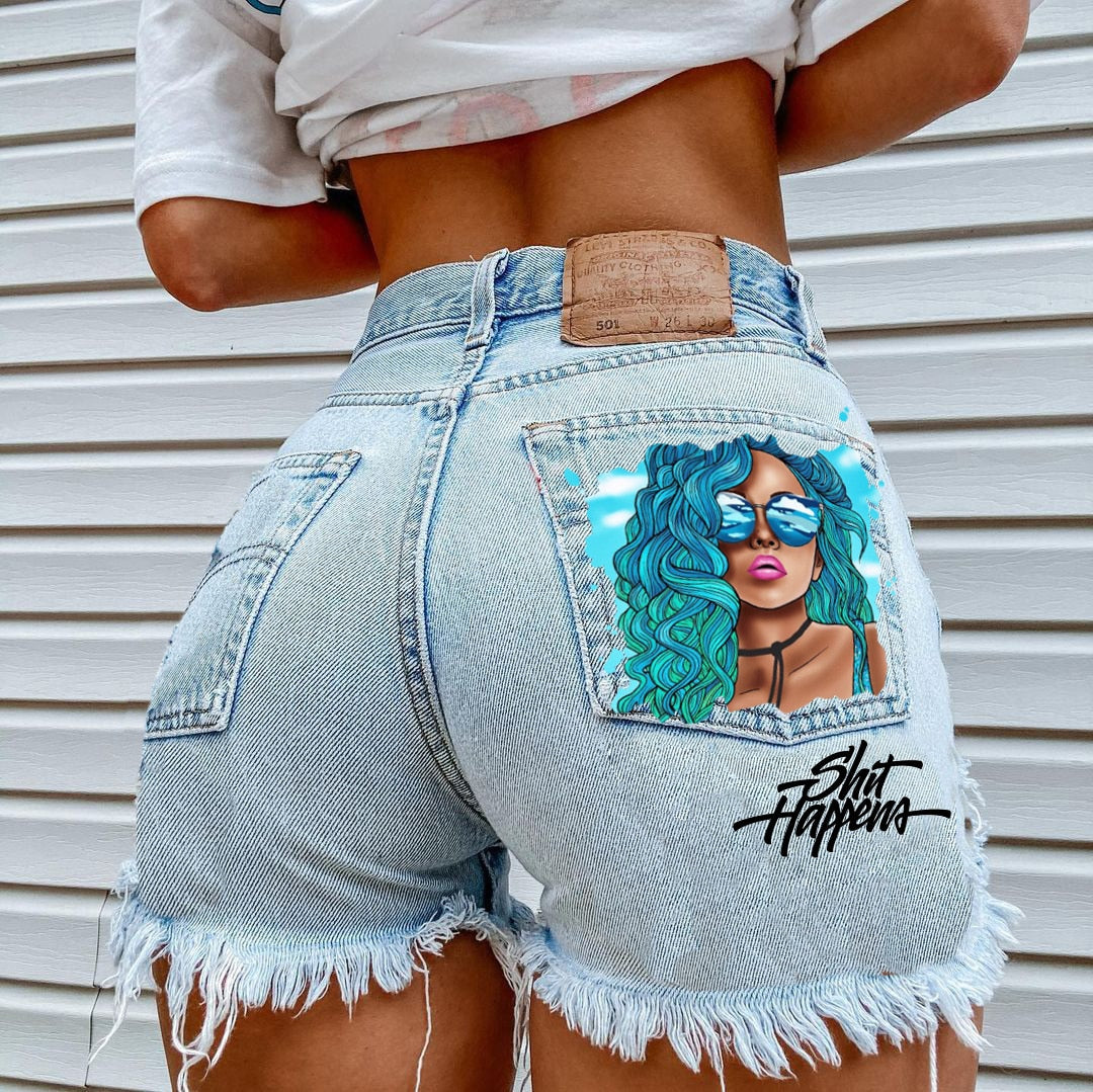 Printed Denim Playful Street Girl Short