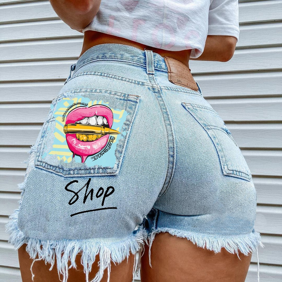 Printed Denim Playful Street Girl Short