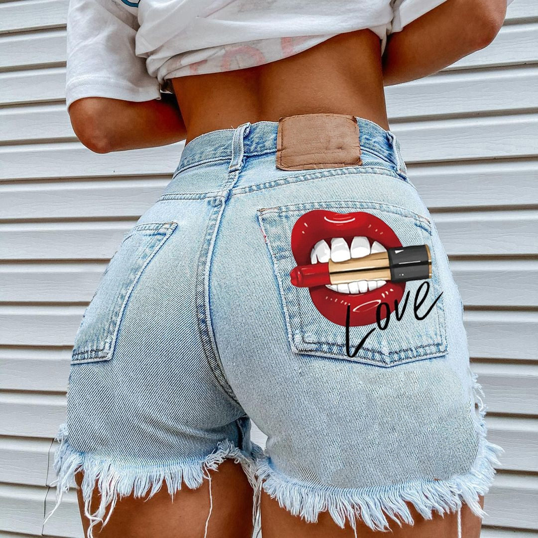 Printed Denim Playful Street Girl Short