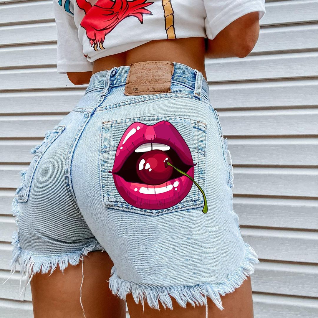 Printed Denim Playful Street Girl Short