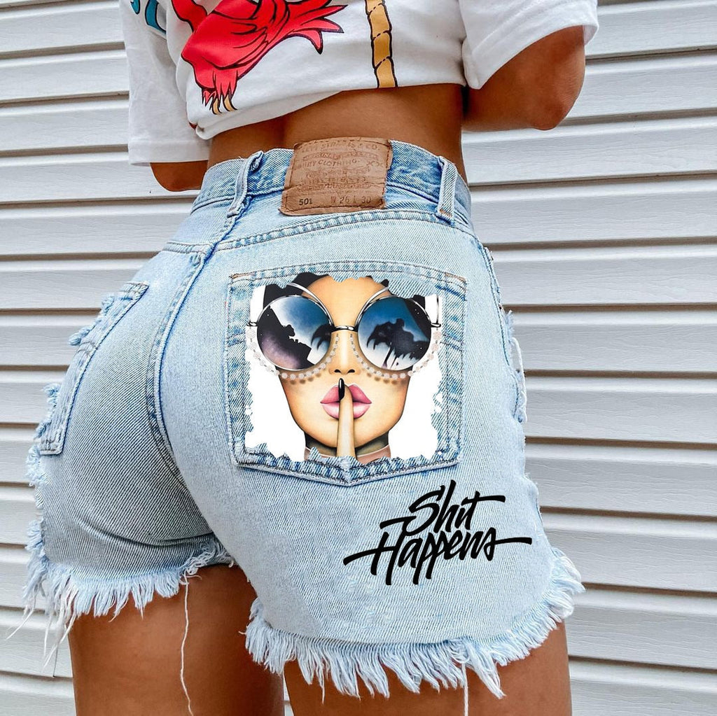Printed Denim Playful Street Girl Short