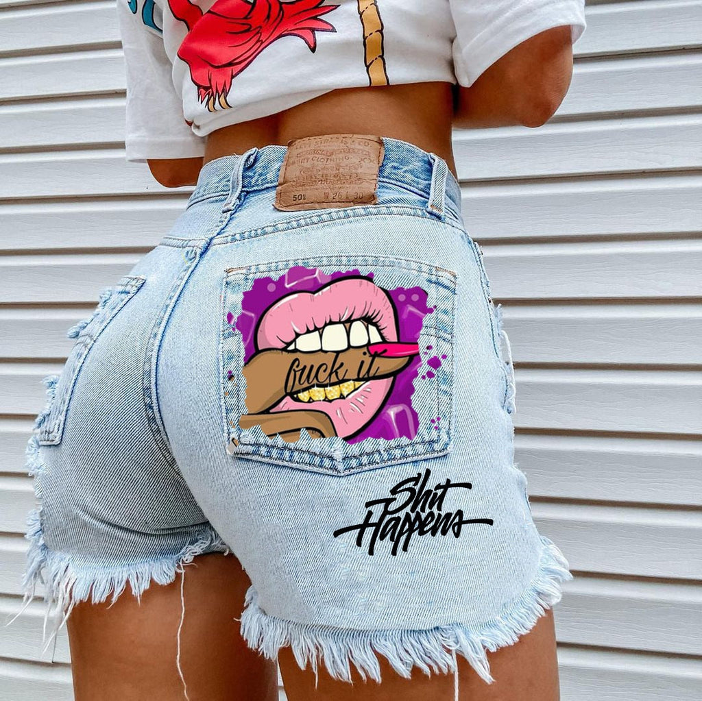 Printed Denim Playful Street Girl Short