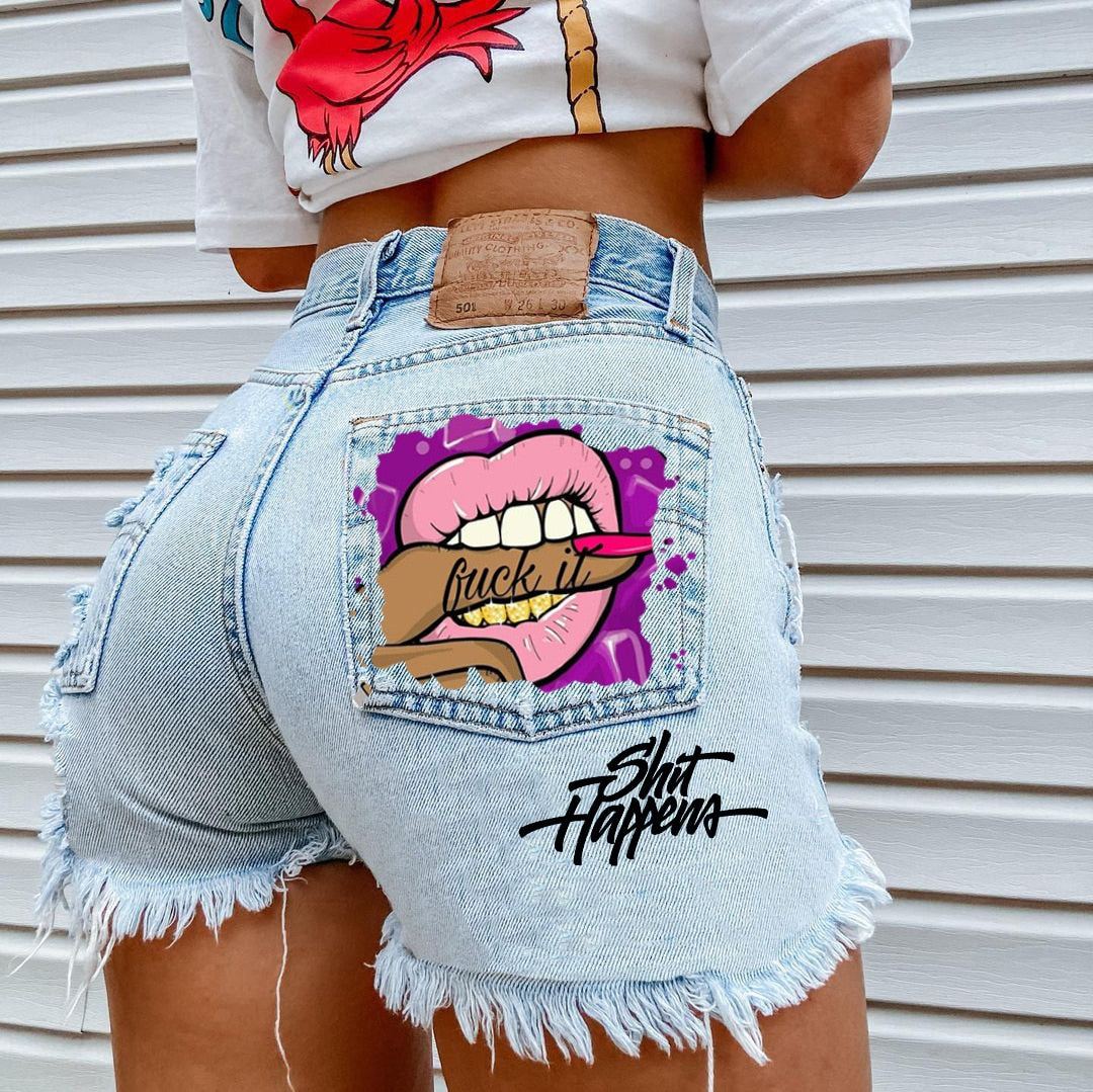 Printed Denim Playful Street Girl Short
