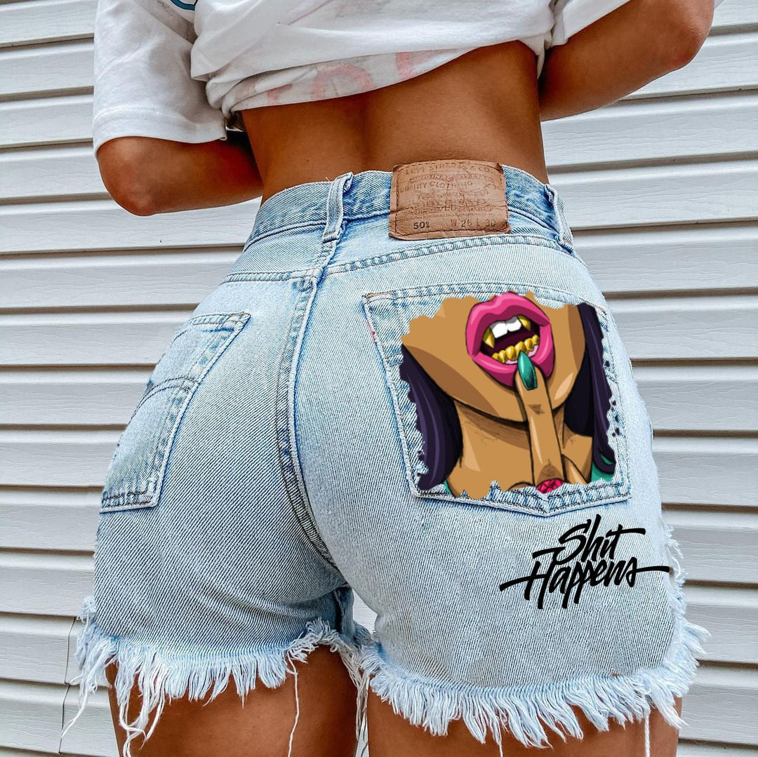 Printed Denim Playful Street Girl Short