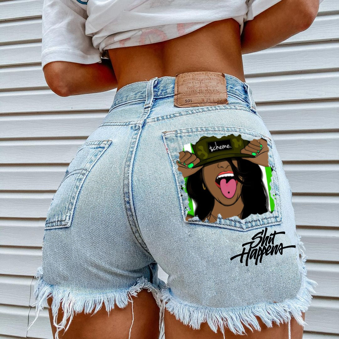 Printed Denim Playful Street Girl Short