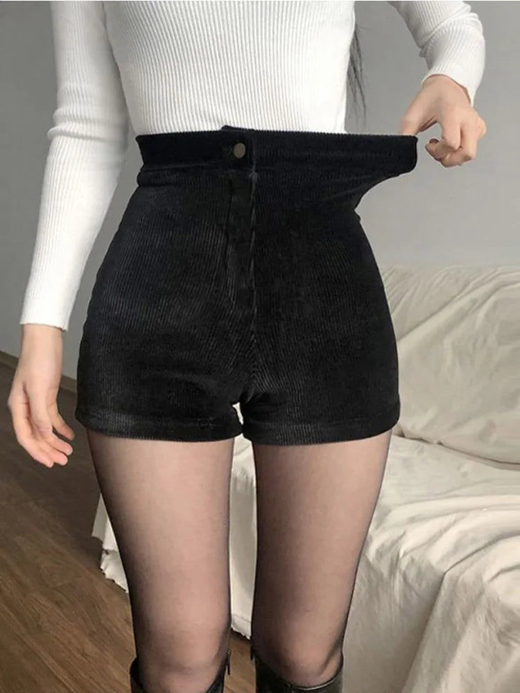 Corduroy Stretch Tight Gothic Casual Spring Short