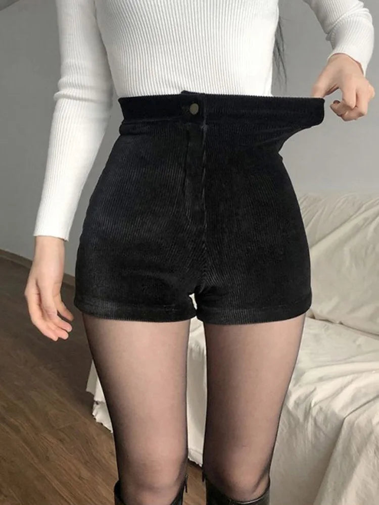 Corduroy Stretch Tight Gothic Casual Spring Short