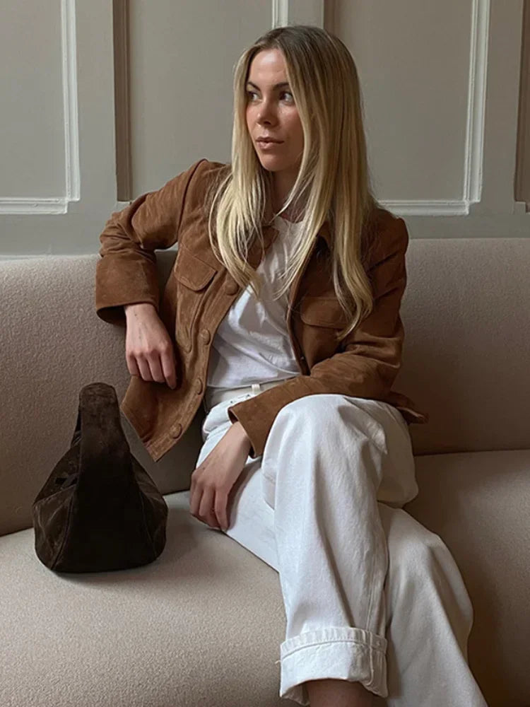 Brown Wool Long Sleeve Mini Coat