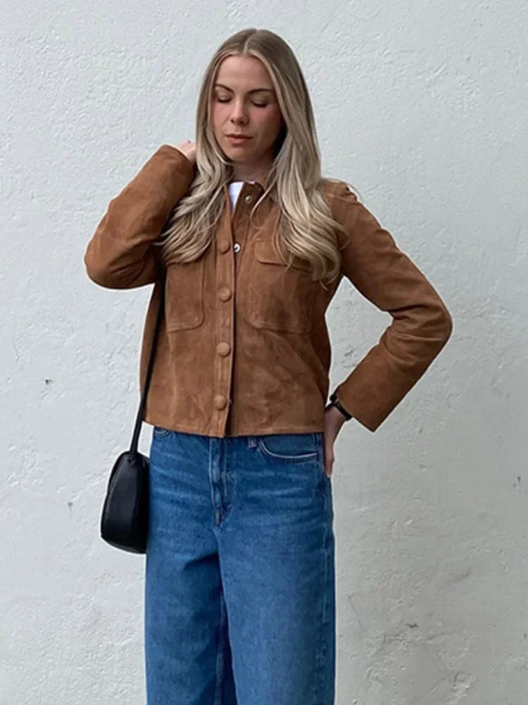 Brown Wool Long Sleeve Mini Coat