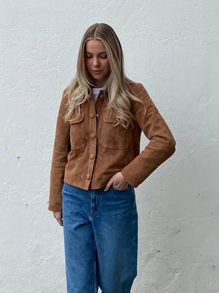 Brown Wool Long Sleeve Mini Coat