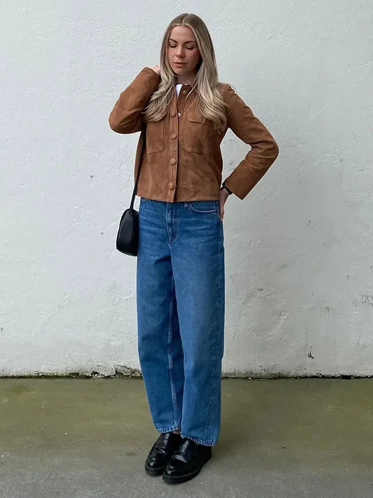 Brown Wool Long Sleeve Mini Coat